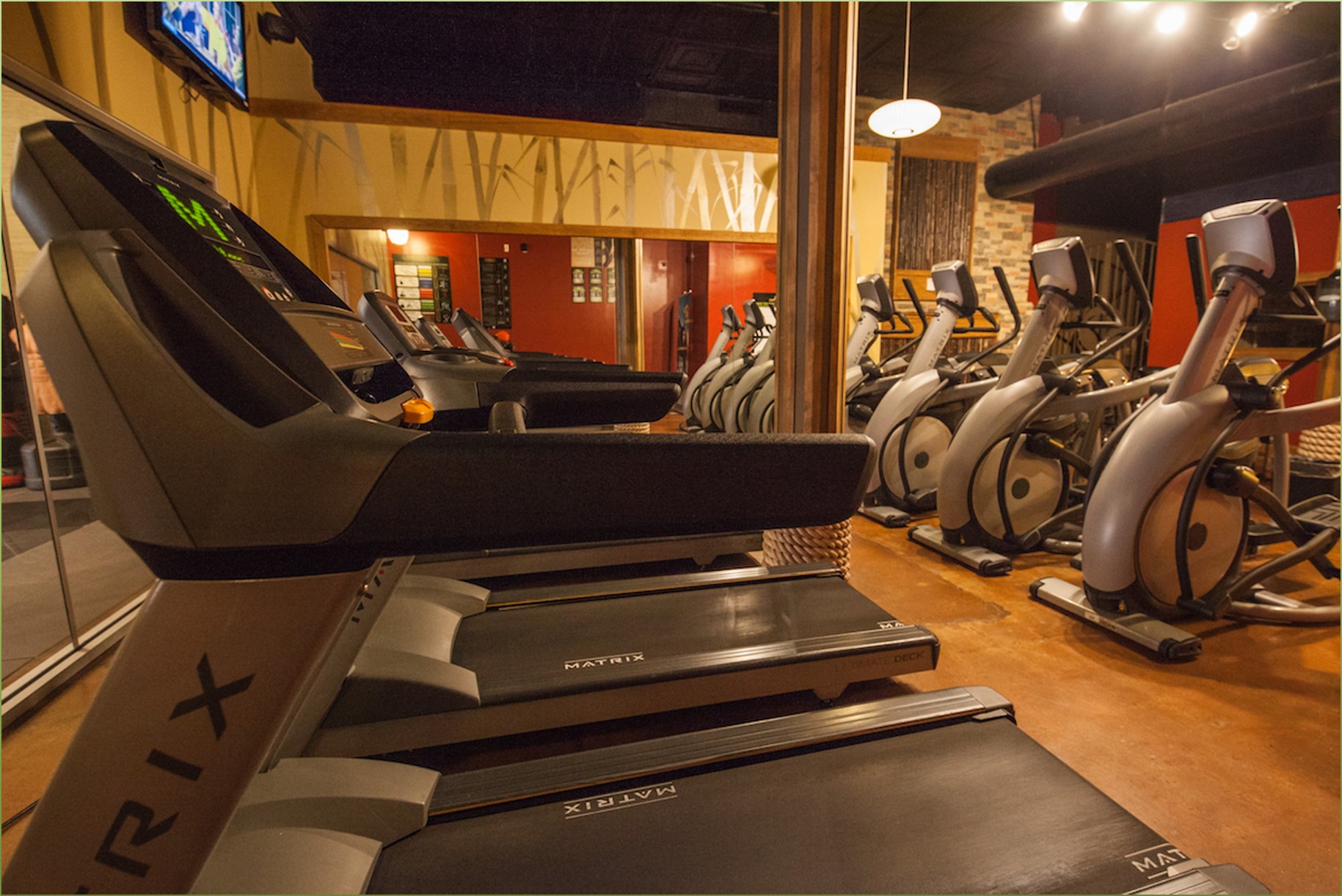 Gym with treadmills and exercise bikes